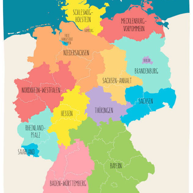 Busreisen Deutschland, Karte mit Bundesländern.